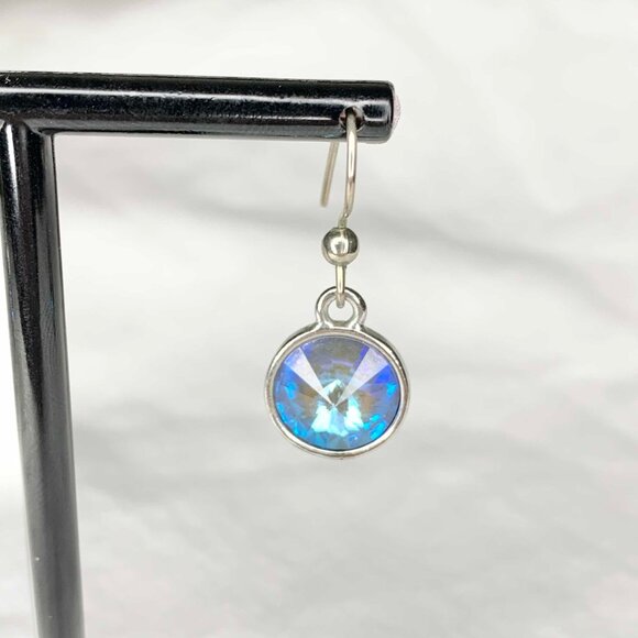 VTG Aurora Borealis Crystal Drop Earrings Sunburst Back Handmade Dangle Jewelry - Picture 3 of 6